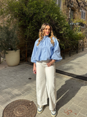 Blouse bleu dos nu Horizon Maison Aona vue de profil