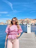 Blouse pois rose Dolce Maison Aona portée