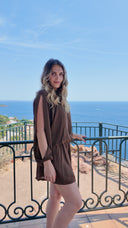 Combi-short avec manches longues ouvertes chocolat - Paloma