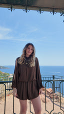 Combi-short avec manches longues ouvertes chocolat - Paloma