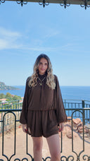 Combi-short avec manches longues ouvertes chocolat - Paloma