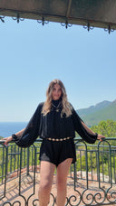 Combi-short avec manches longues ouvertes noir - Paloma