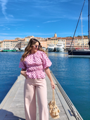 Jean ballon rose Frenchy Maison Aona vue de profil