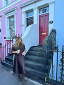 Jupe marron dentelle satinée Notting Hill, vue de profil gauche