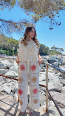 Pantalon en gaze de coton à motifs écru - Dune