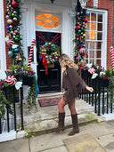 Poncho marron à franges Saint James’s, vue de profil droit