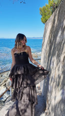 Robe bustier à volants chocolat - Amalfi