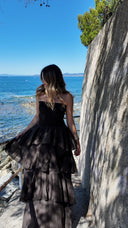 Robe bustier à volants chocolat - Amalfi