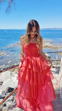 Robe bustier à volants corail - Amalfi