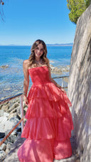 Robe bustier à volants corail - Amalfi