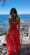 Robe bustier à volants corail - Amalfi