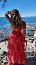 Robe bustier à volants corail - Amalfi