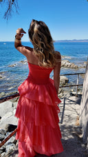 Robe bustier à volants corail - Amalfi