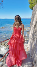 Robe bustier à volants corail - Amalfi