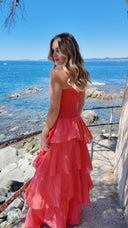 Robe bustier à volants corail - Amalfi