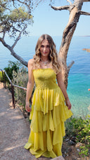 Robe bustier à volants pistache - Amalfi
