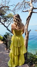 Robe bustier à volants pistache - Amalfi