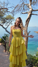 Robe bustier à volants pistache - Amalfi