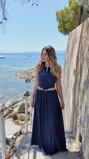 Robe longue dos nu bleu marine - Luma