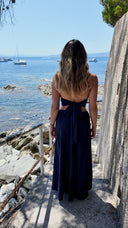 Robe longue dos nu bleu marine - Luma
