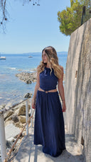 Robe longue dos nu bleu marine - Luma