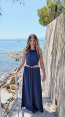 Robe longue dos nu bleu marine - Luma