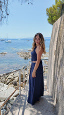 Robe longue dos nu bleu marine - Luma