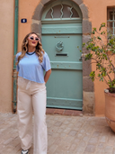 Tee shirt bleu dentelle Brise Maison Aona vue de face