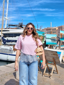 Tee shirt rose dentelle Blush Maison Aona vue de face