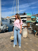 Tee shirt rose dentelle Blush Maison Aona vue de profil