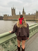 Veste marron à pois blancs Westminster vue de dos, style bomber col montant 100% coton