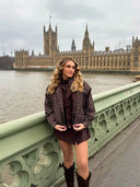 Veste marron à pois blancs Westminster vue de profil, détails du zip et boutons